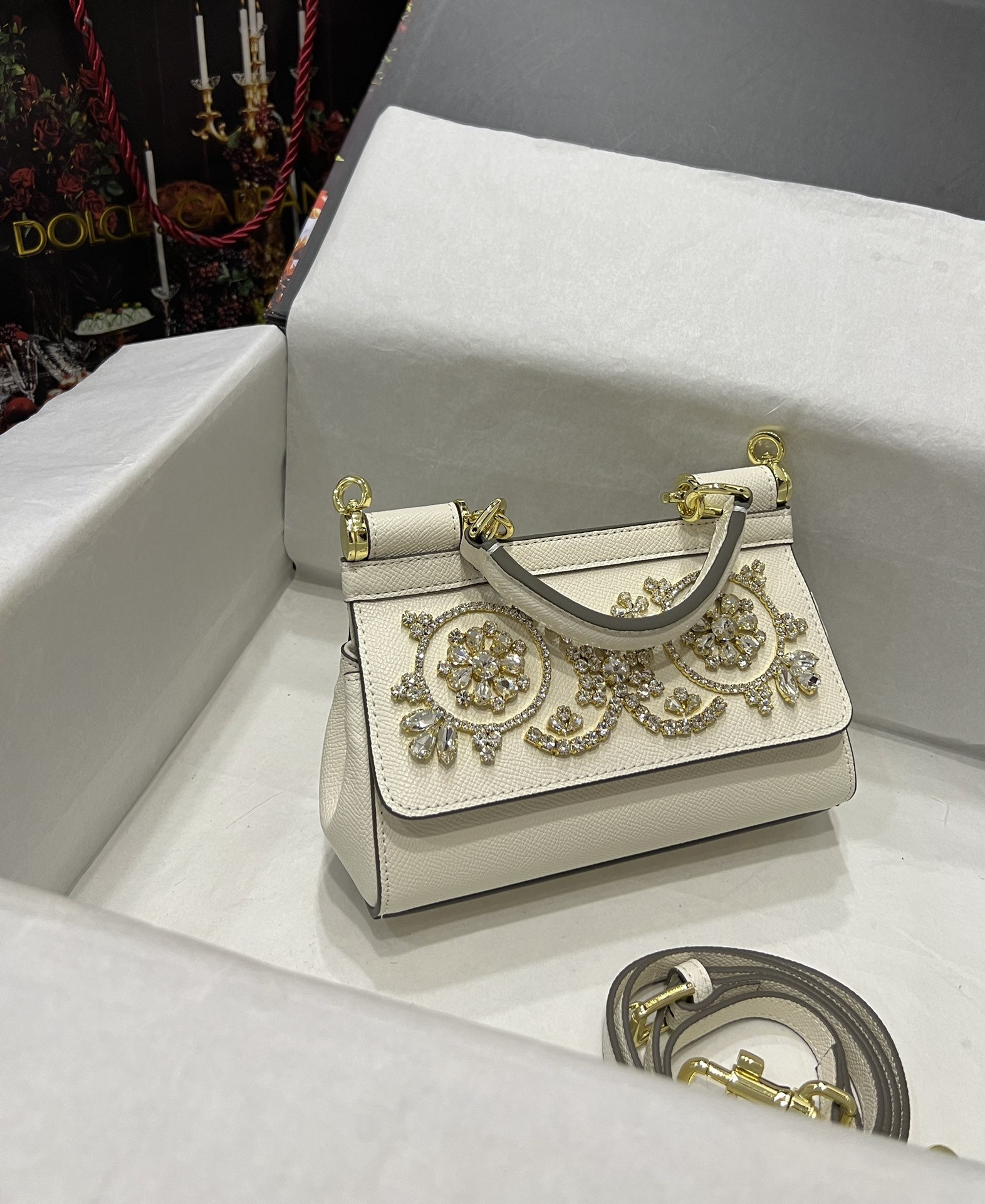 Dolce & Gabbana White Laser-Engraved Leather Small Miss