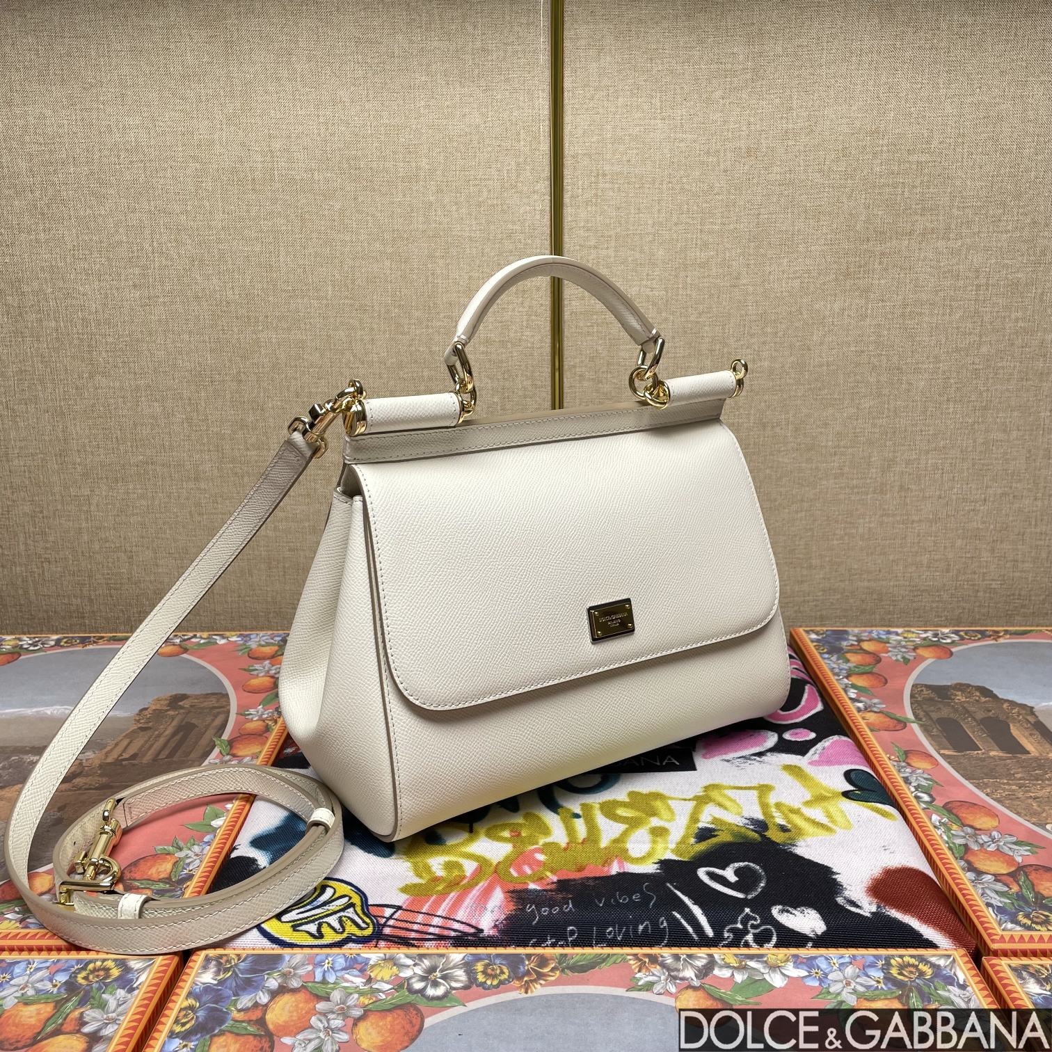 Dolce & Gabbana White Leather Medium Miss Sicily Top Handle