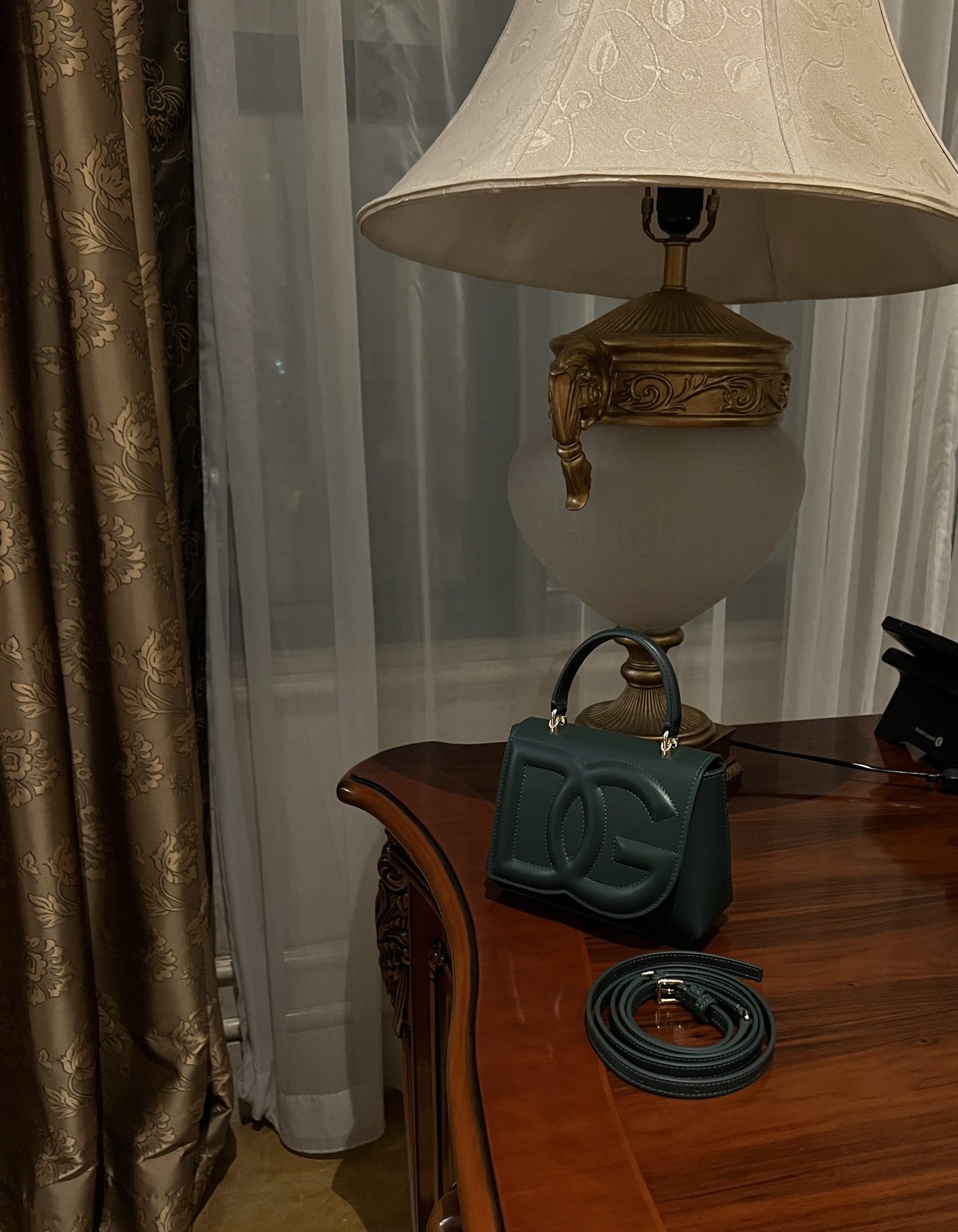 DOLCE GABBANA Calfskin DG Logo Top Handle Tote green