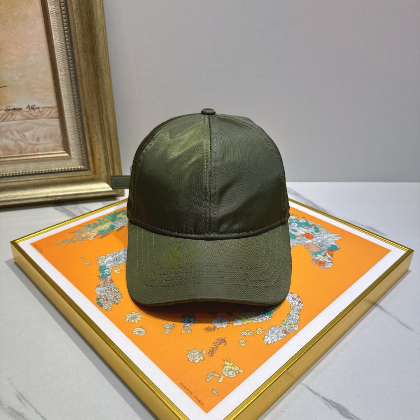 Hermes Olive Green Cap - Hermes Olive Green Nylon Baseball Cap