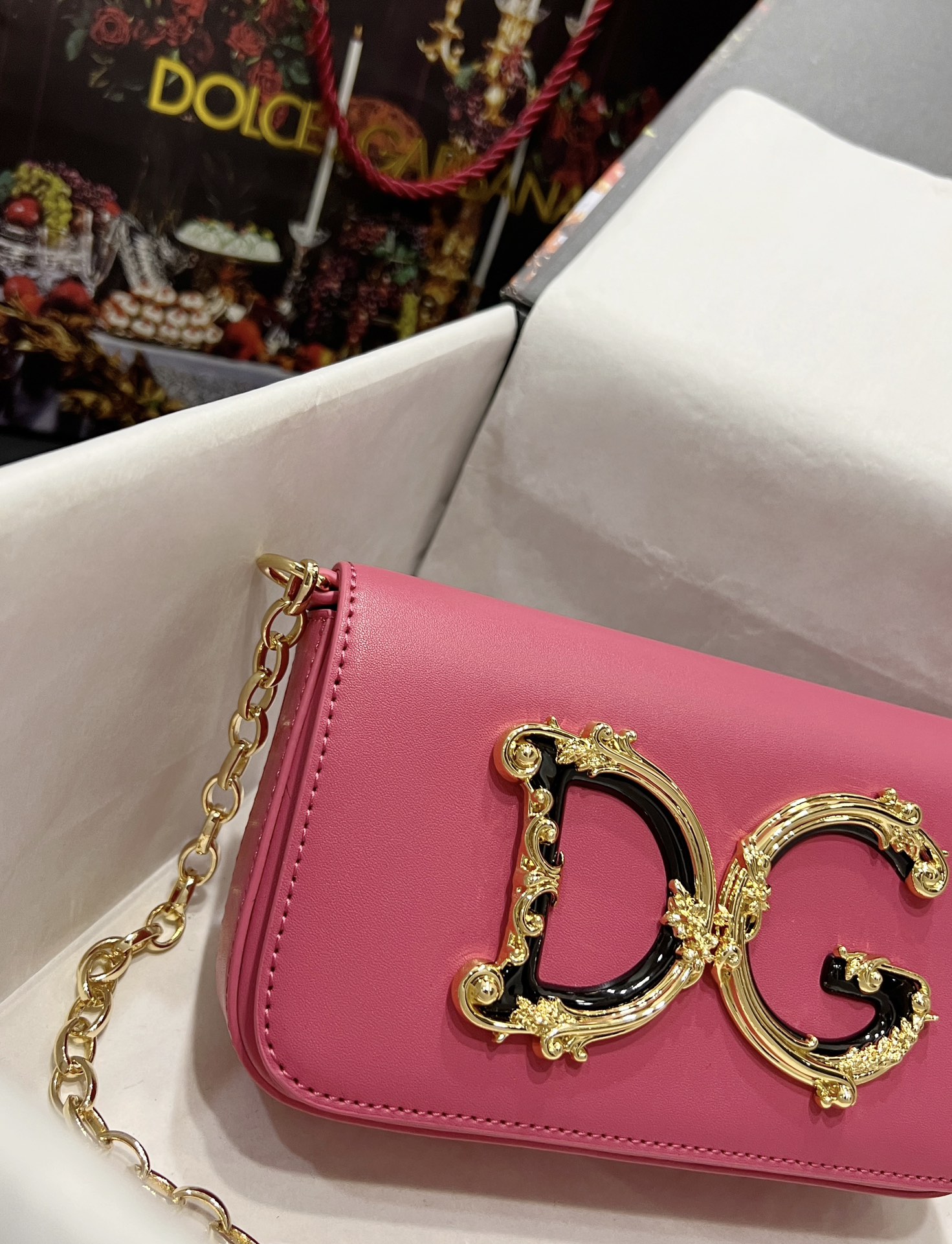 DOLCE GABBANA Metallic Calfskin DG Girls Shoulder Bag pink