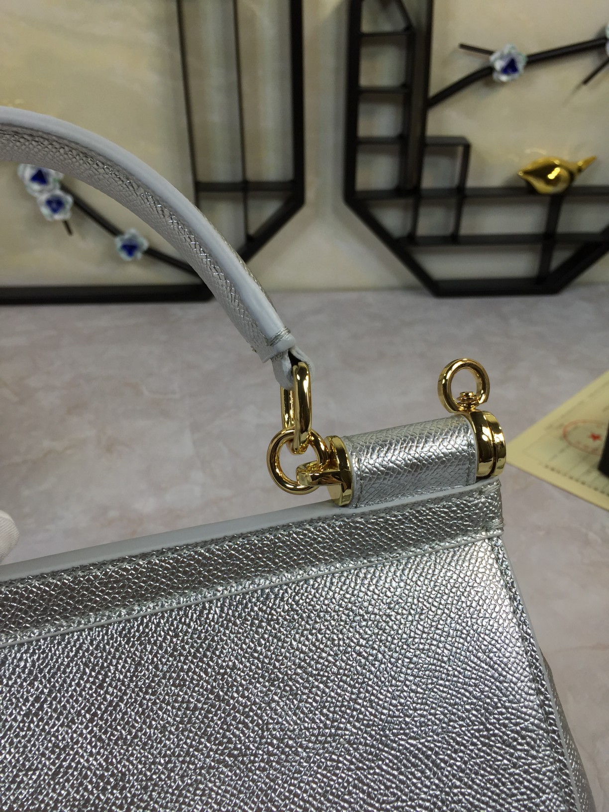 DOLCE GABBANA Metallic Dauphine Mini Miss Sicily Satchel Argento 1305310