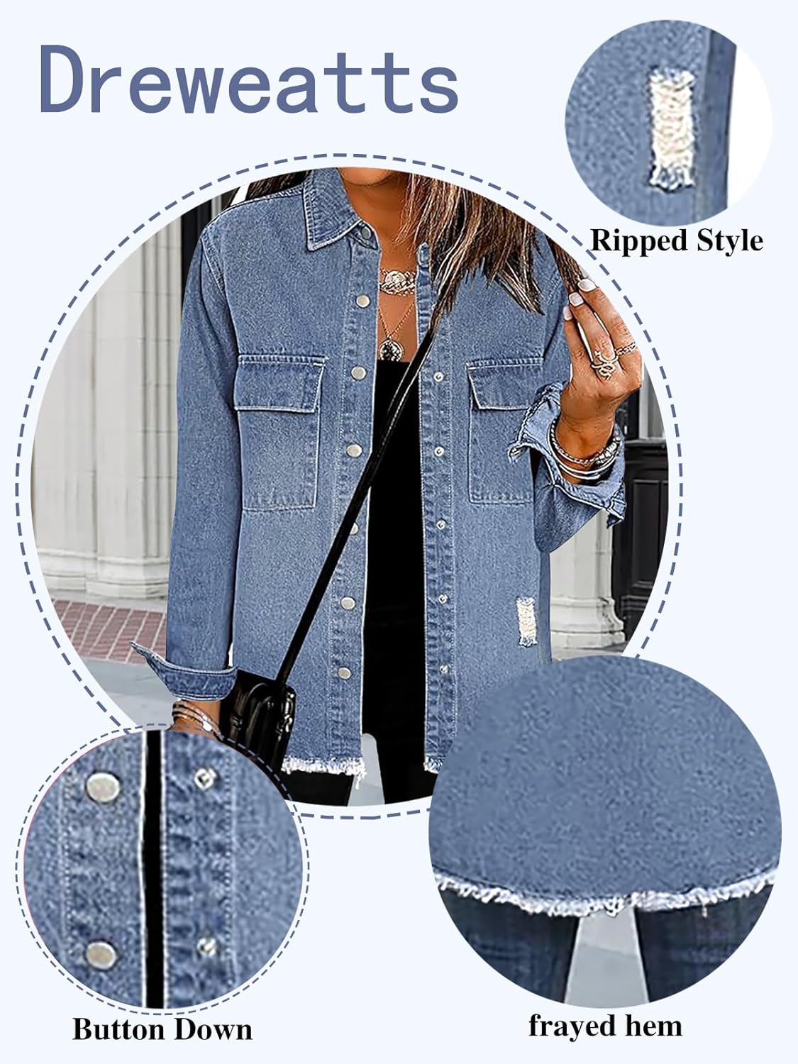 Dreweatts Jean Jacket Woman Distressed Oversized Denim Jacket For Women Trendy