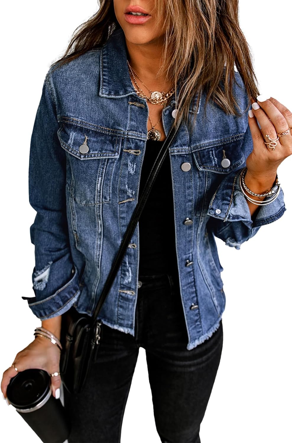 Dreweatts Jean Jacket Woman Distressed Oversized Denim Jacket For Women Trendy