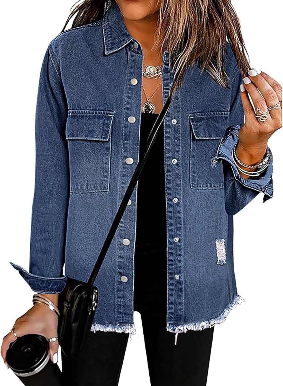 Dreweatts Jean Jacket Woman Distressed Oversized Denim Jacket For Women Trendy