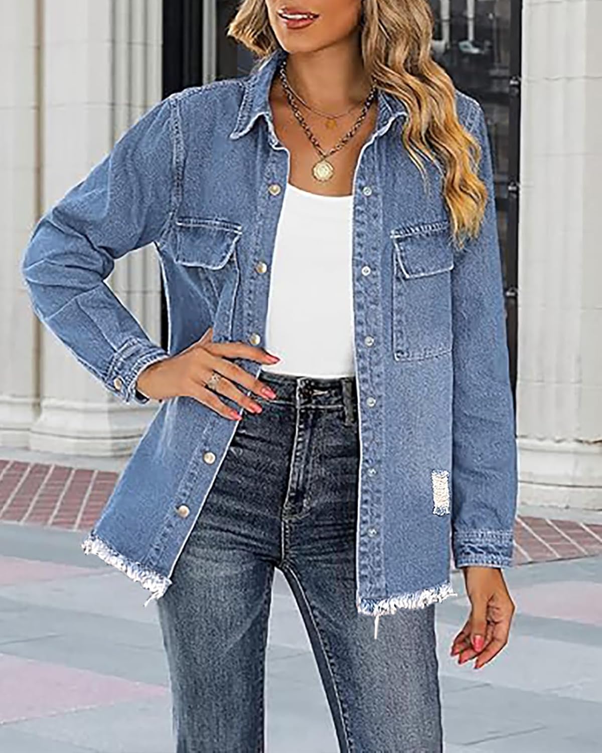 Dreweatts Jean Jacket Woman Distressed Oversized Denim Jacket For Women Trendy
