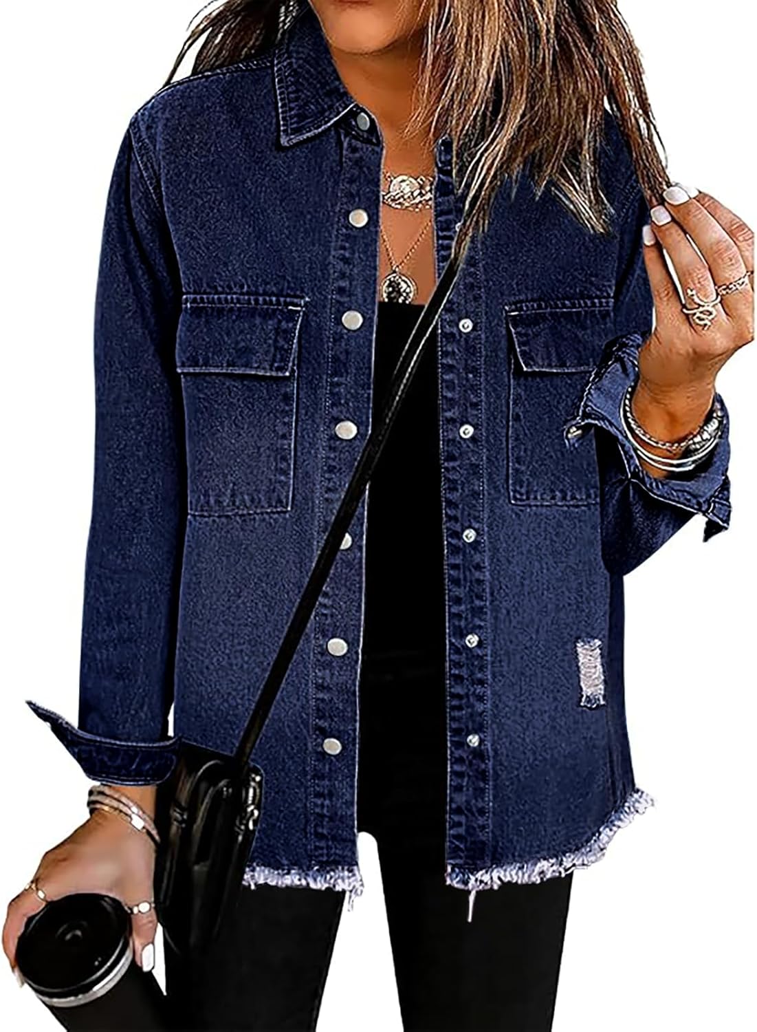 Dreweatts Jean Jacket Woman Distressed Oversized Denim Jacket For Women Trendy