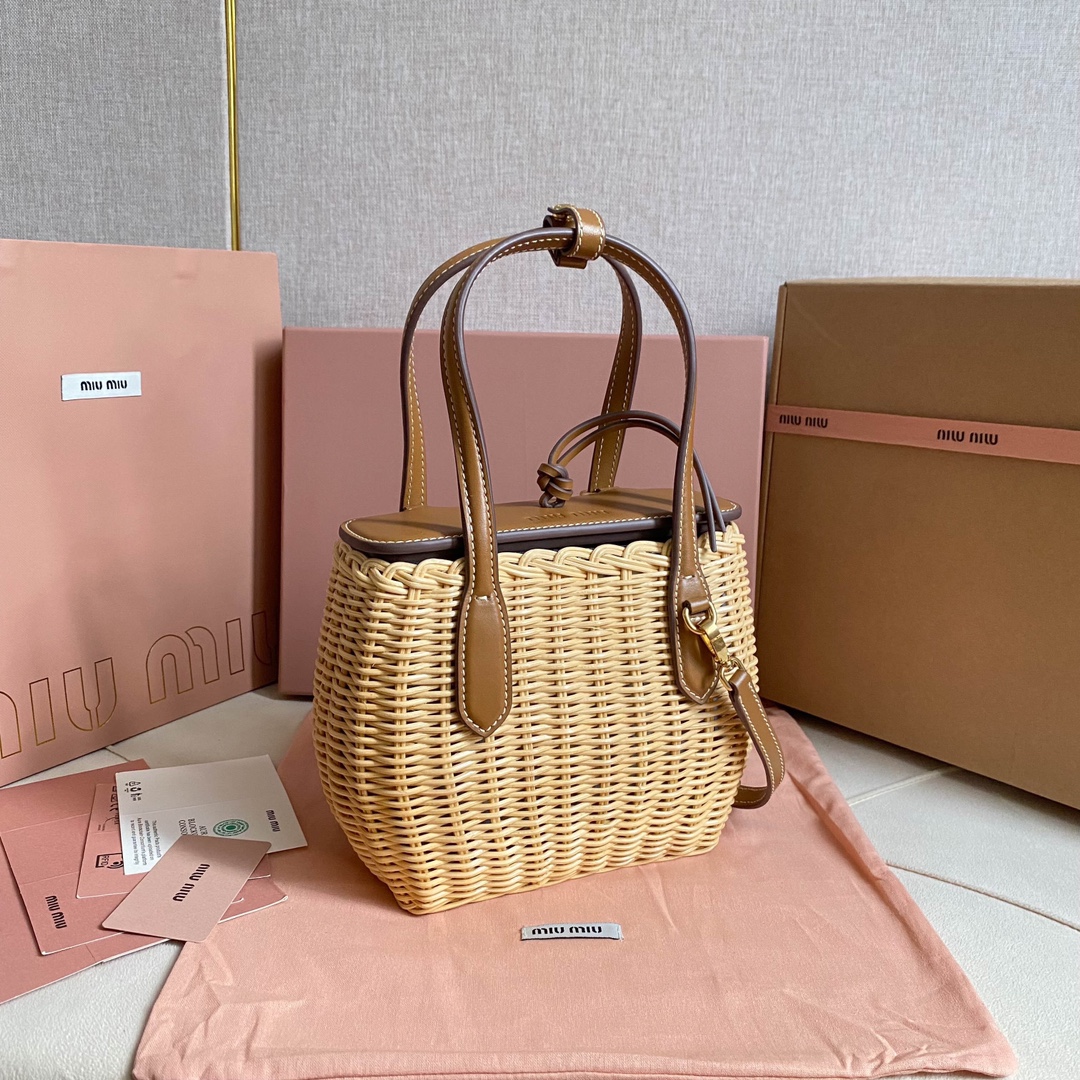 eBay MIU MIU Wicker Shoulder Bag Rattan Leather Brown | eBay