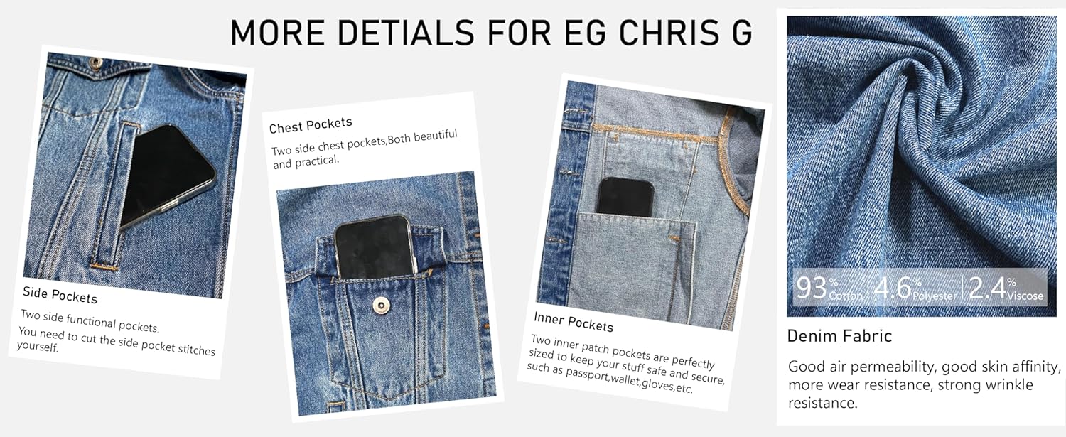 EG CHRIS G Women’s Denim Jacket Loose Relaxed Fit with Pocket Trucker Jean Jacket Coats