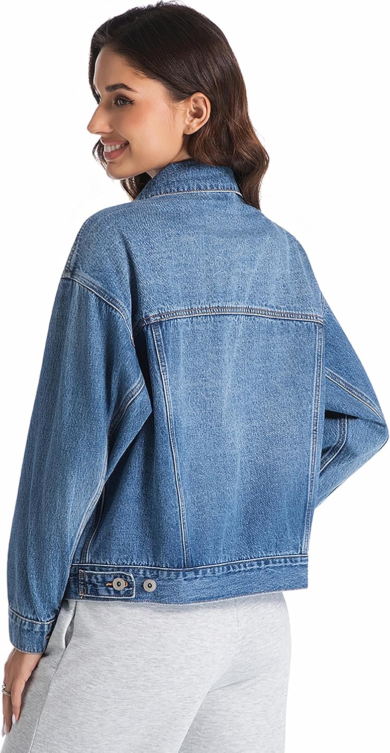 EG CHRIS G Women’s Denim Jacket Loose Relaxed Fit with Pocket Trucker Jean Jacket Coats