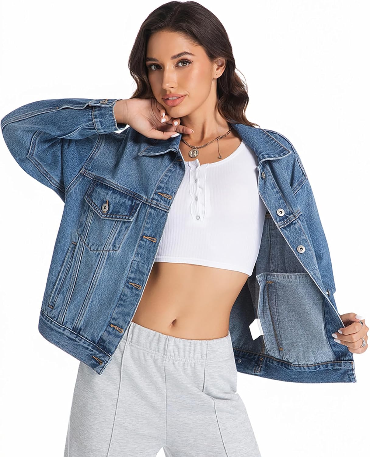 EG CHRIS G Women’s Denim Jacket Loose Relaxed Fit with Pocket Trucker Jean Jacket Coats