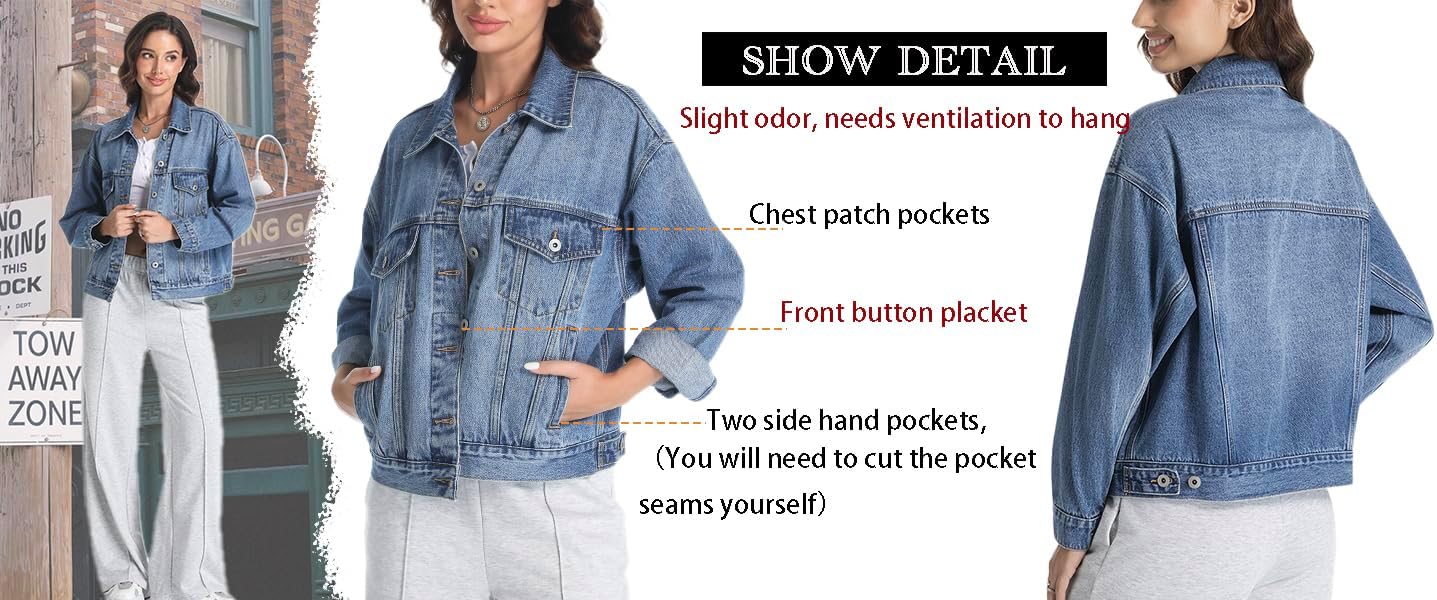 EG CHRIS G Women’s Denim Jacket Loose Relaxed Fit with Pocket Trucker Jean Jacket Coats