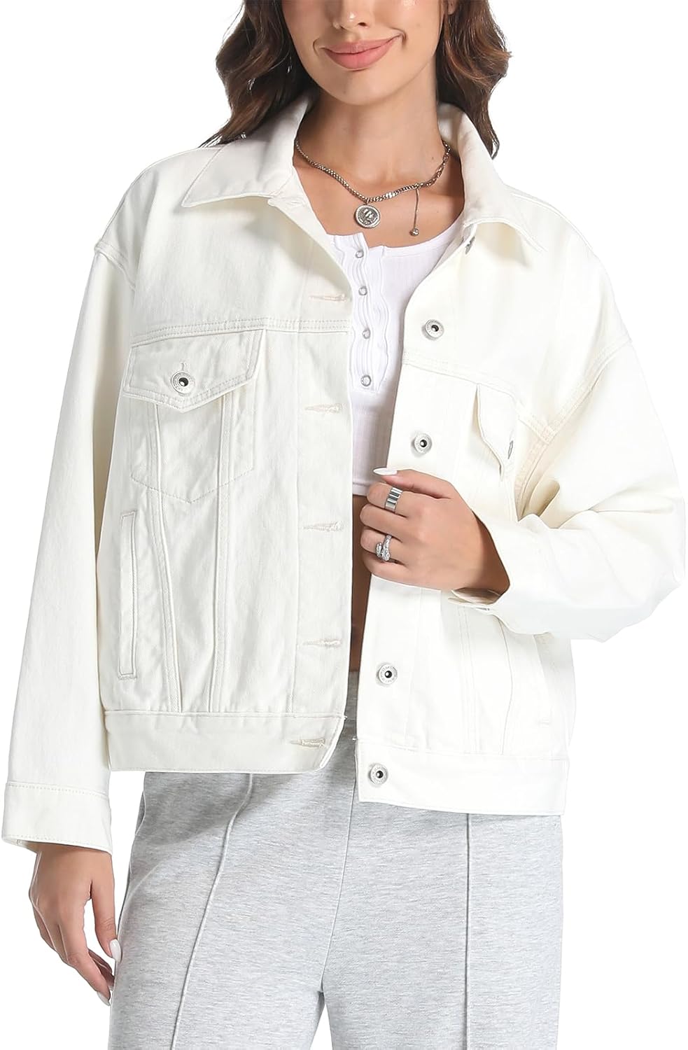 EG CHRIS G Women’s Denim Jacket Loose Relaxed Fit with Pocket Trucker Jean Jacket Coats