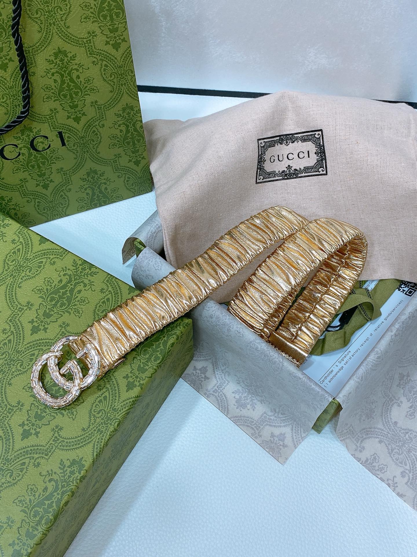 Elegant GG diamond logo buckle belt size 80