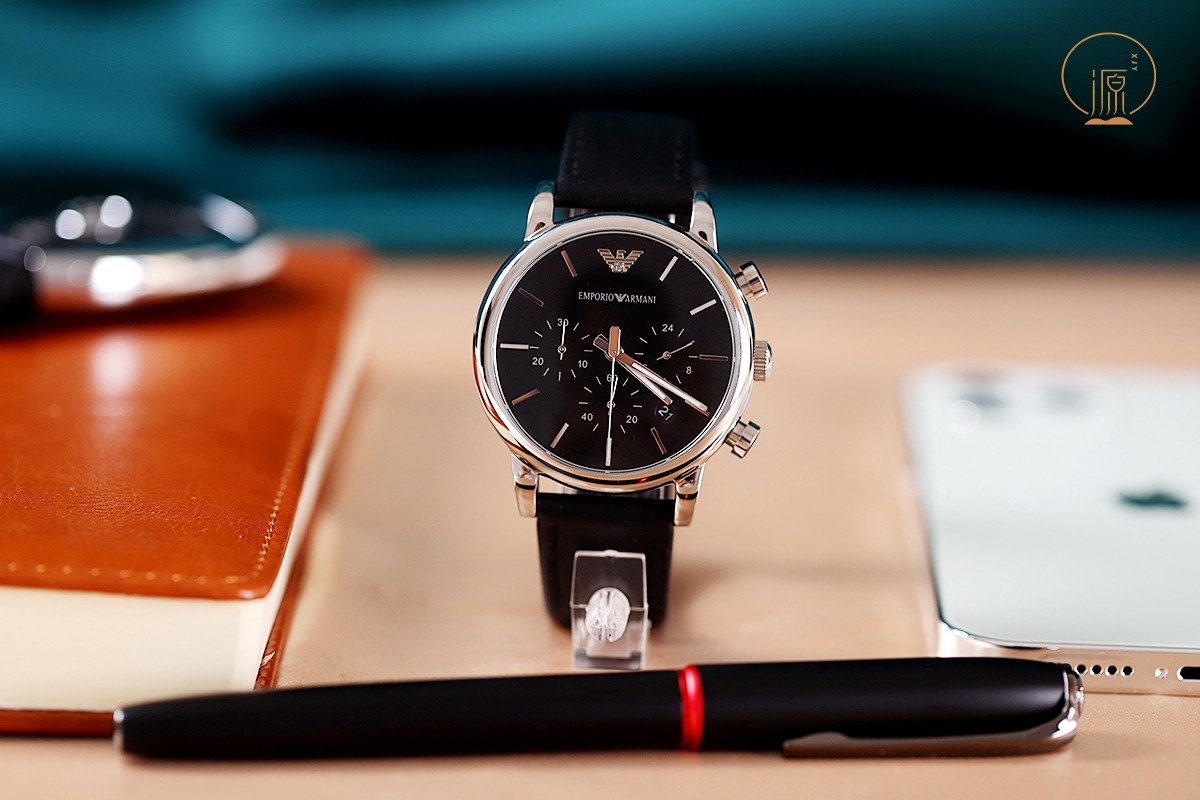 Armani Chronograph Black Leather - Emporio Strap Watch