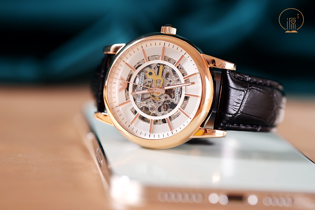 Alternative view of Armani Rose Gold Skeleton Watch - Emporio Armani Meccanico Rose Gold