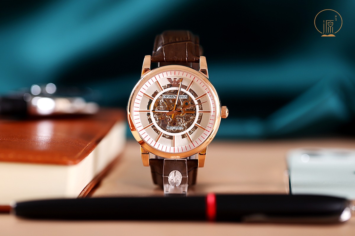 Armani Rose Gold Skeleton Watch - Emporio Armani Meccanico Rose Gold