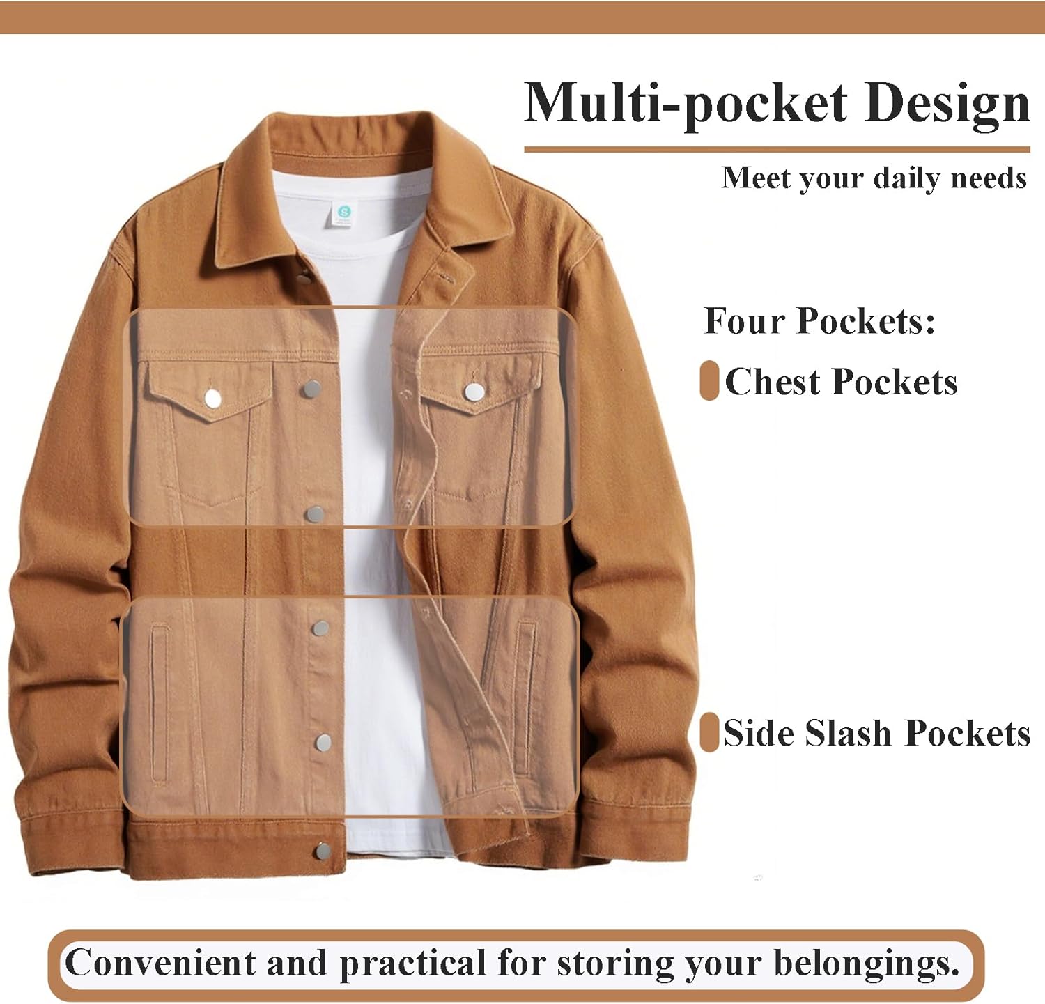 ESDVQ Men’s Denim Jacket Vintage-Inspired Jean Jacket with Multiple Pockets – Cotton Blend, Machine Washable