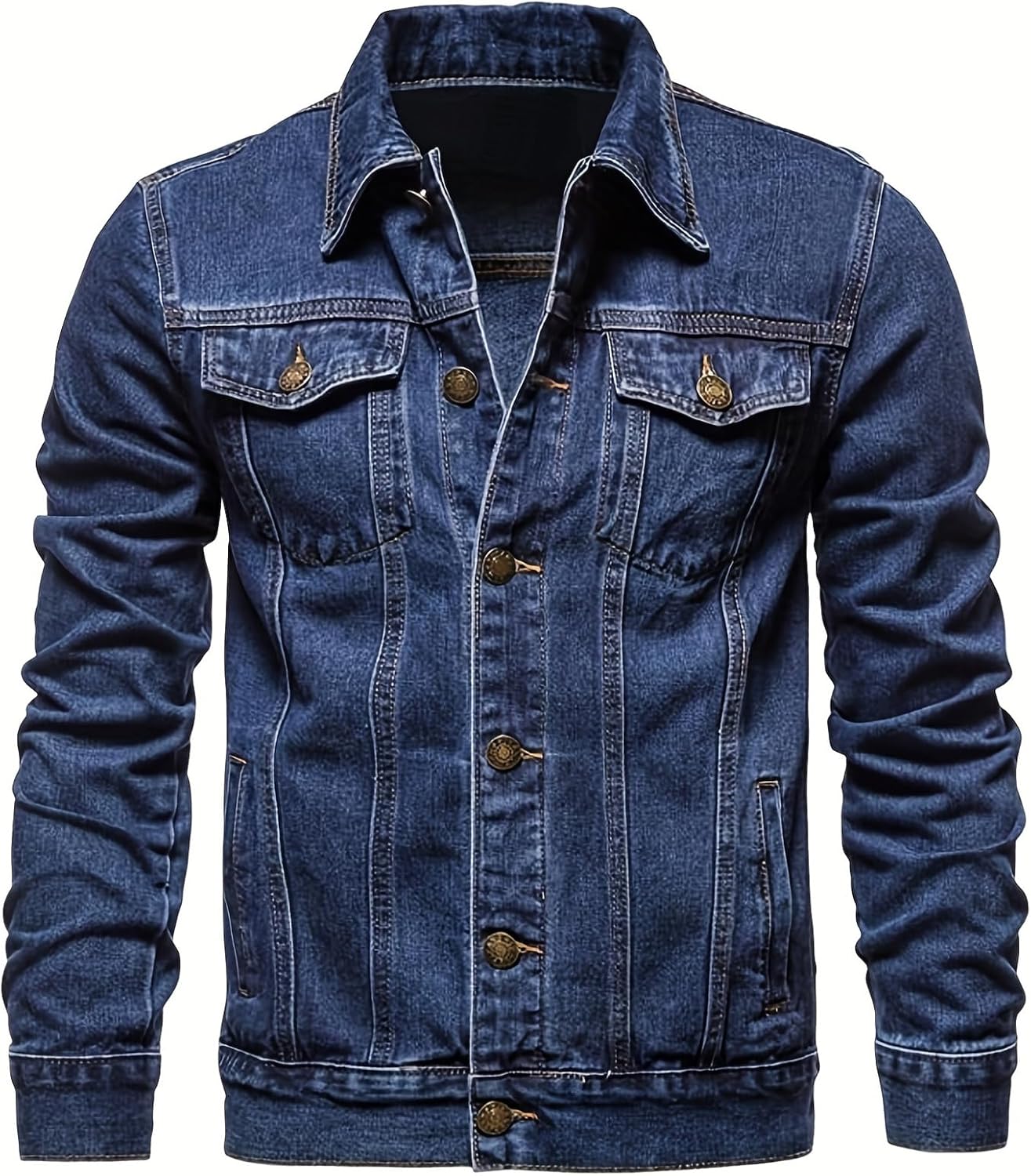 ESDVQ Men’s Denim Jacket Vintage-Inspired Jean Jacket with Multiple Pockets – Cotton Blend, Machine Washable