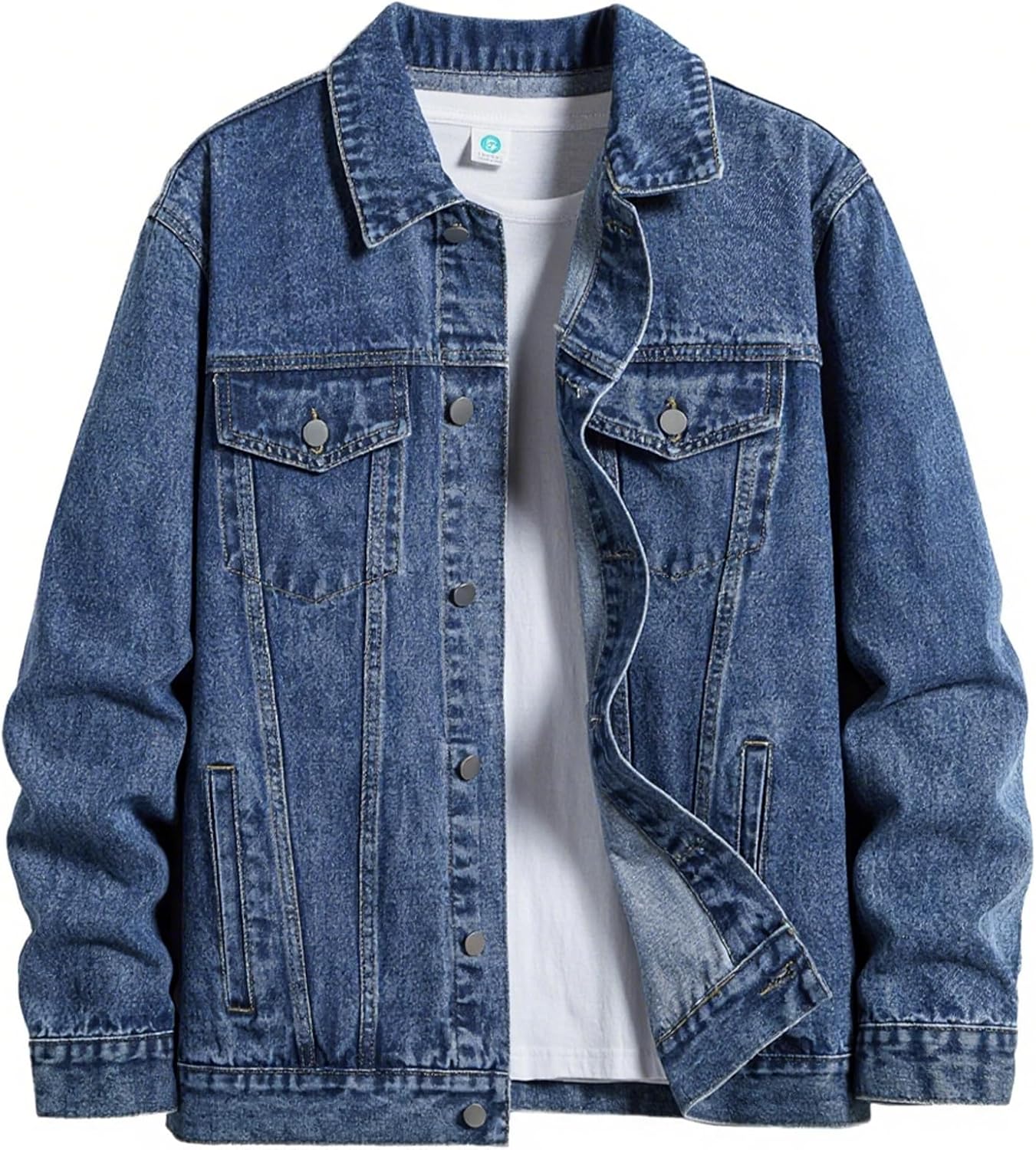 ESDVQ Men’s Denim Jacket Vintage-Inspired Jean Jacket with Multiple Pockets – Cotton Blend, Machine Washable