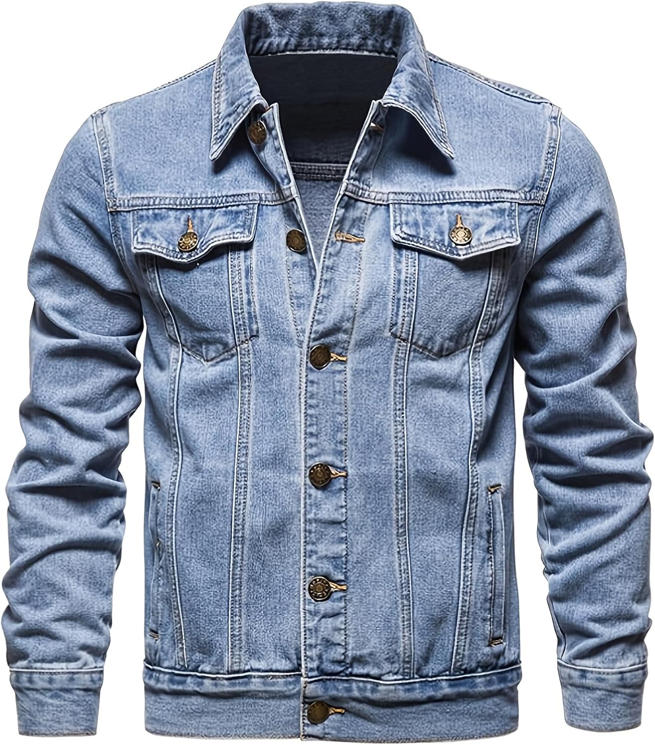 ESDVQ Men’s Denim Jacket Vintage-Inspired Jean Jacket with Multiple Pockets – Cotton Blend, Machine Washable