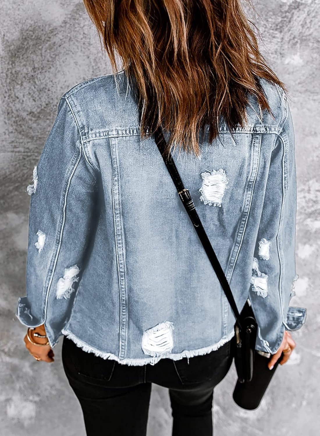 EVALESS Womens Boyfriend Washed Crop Denim Jean Jacket Coat