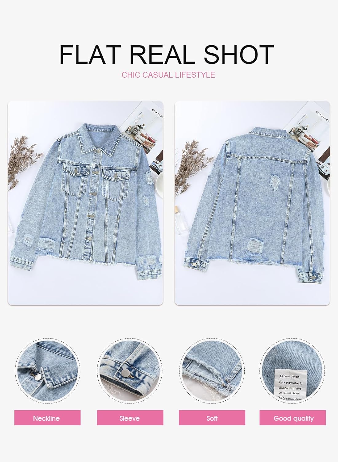 EVALESS Womens Boyfriend Washed Crop Denim Jean Jacket Coat