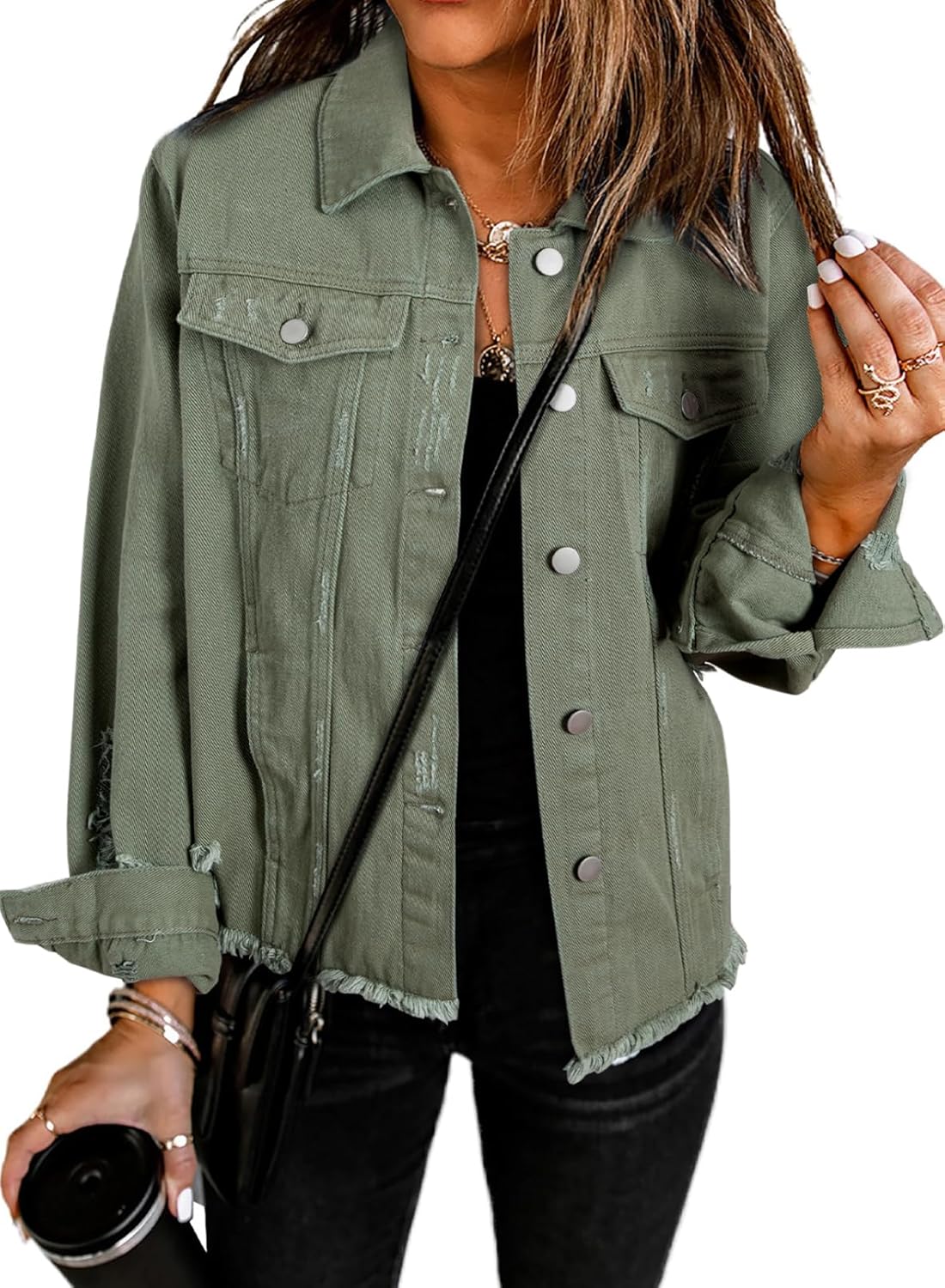 EVALESS Womens Boyfriend Washed Crop Denim Jean Jacket Coat