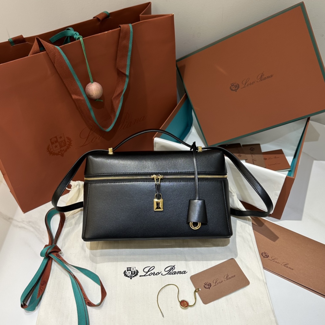 Extra L27 leather crossbody bag in black - Loro Piana |