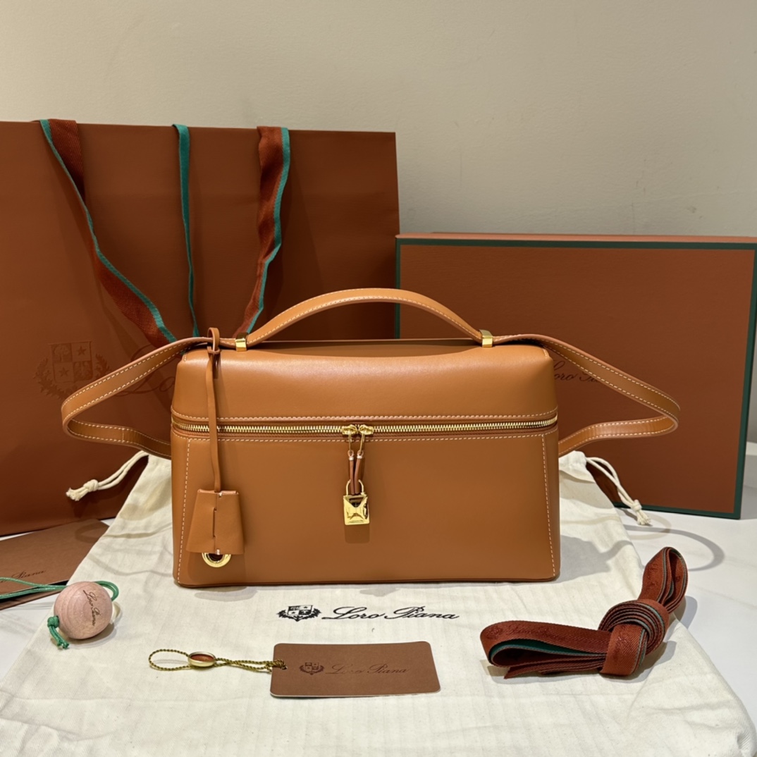 Extra L27 leather crossbody bag in brown- Loro Piana |