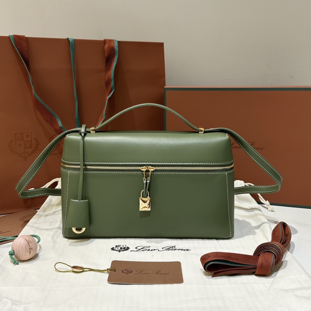 Extra L27 leather crossbody bag in green- Loro Piana |