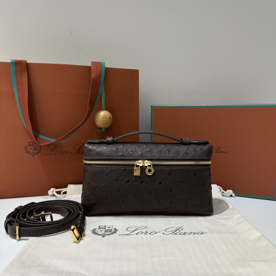 Extra pocket leather crossbody bag Loro Piana brown in Leath