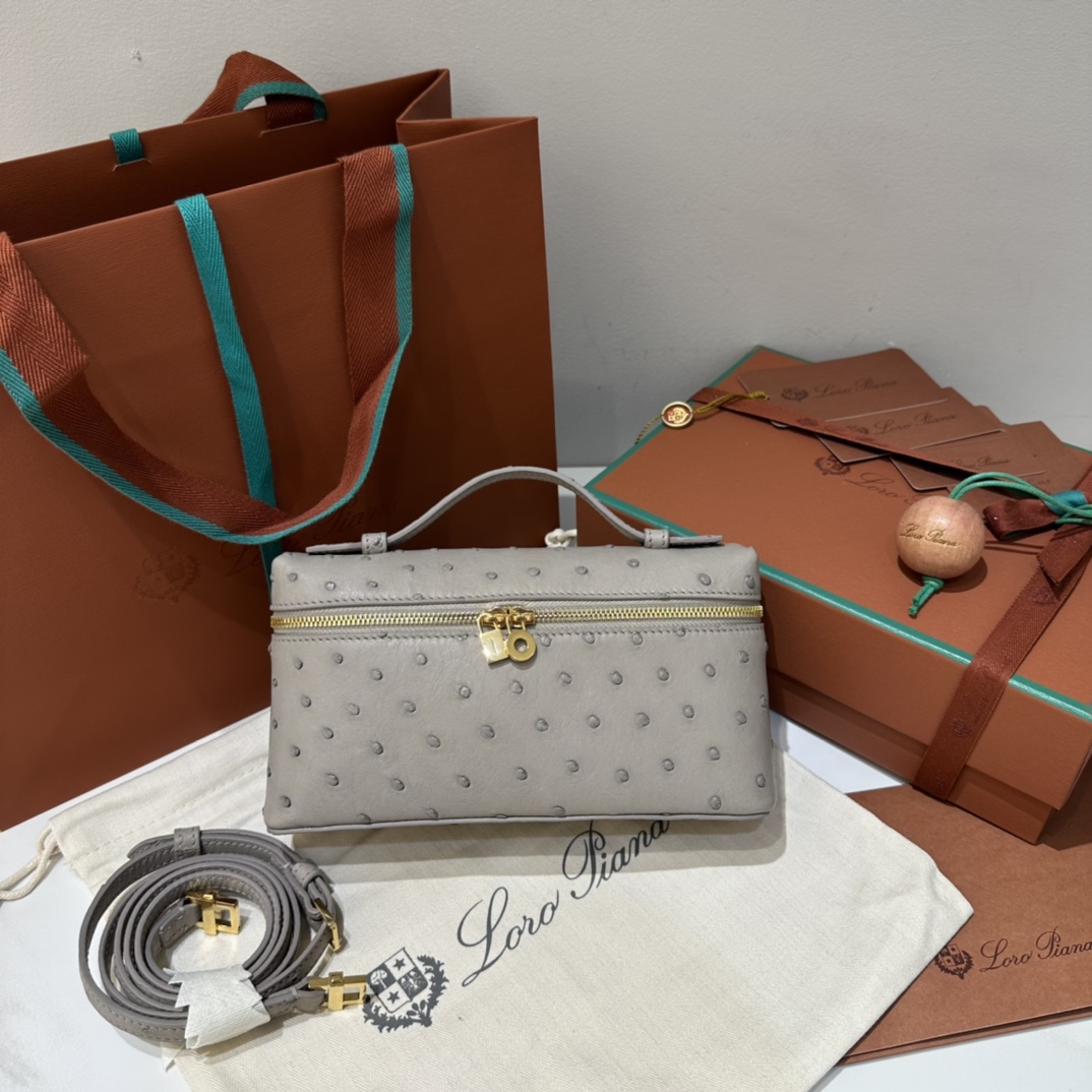 Extra pocket leather crossbody bag Loro Piana gray in Leath