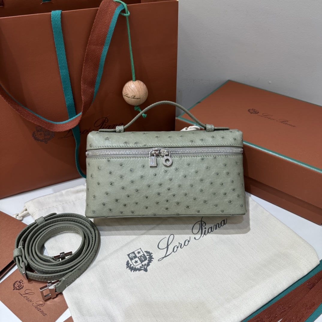 Extra pocket leather crossbody bag Loro Piana green in Leath