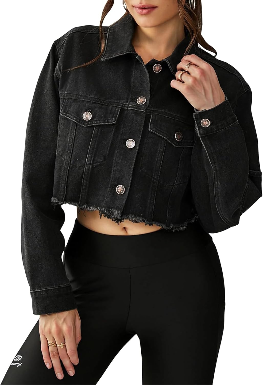 FairBeauty Women’s Washed Distressed Denim Jacket Long Sleeve Ripped Button Up Cropped Jean Jacket