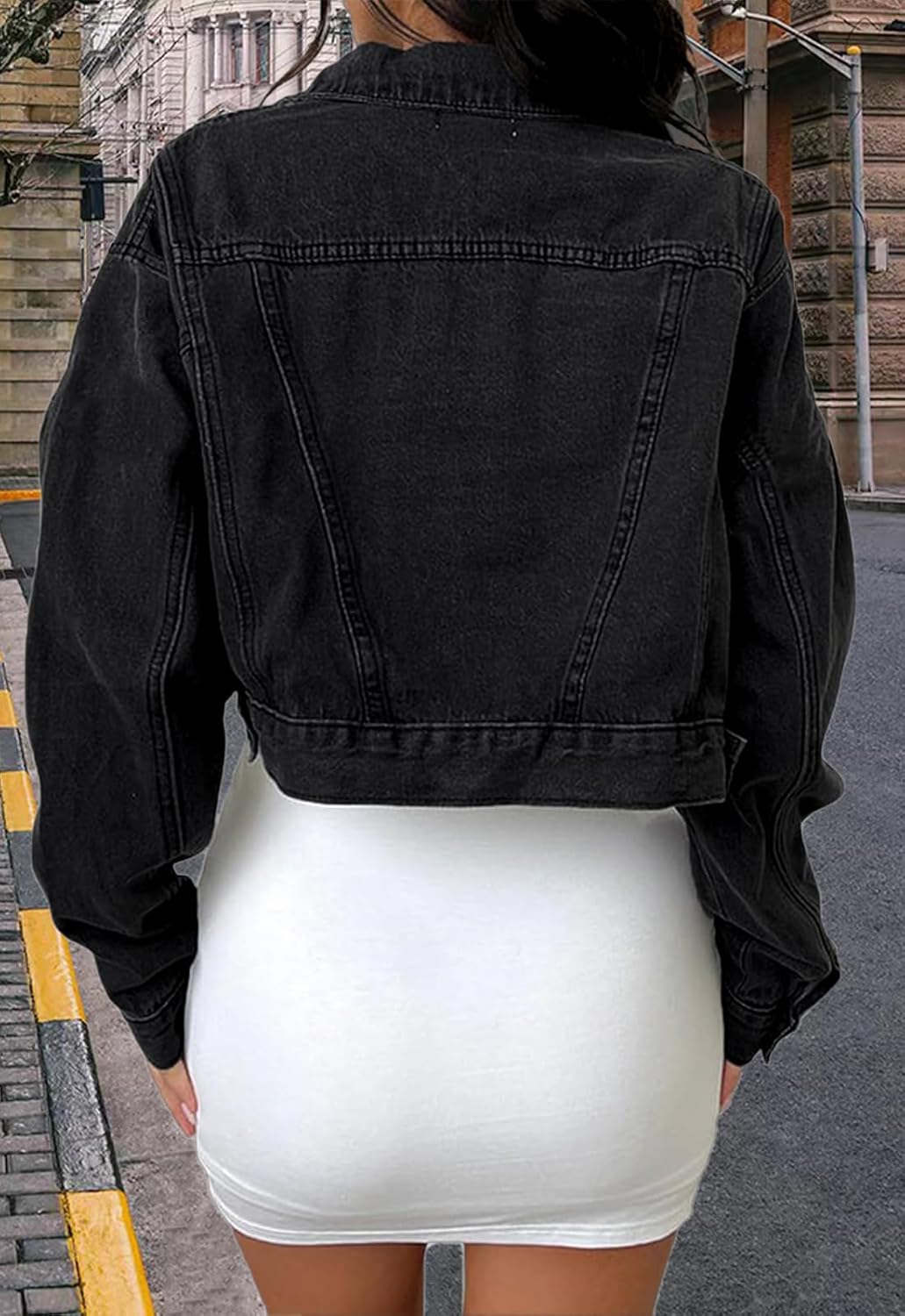 FairBeauty Women’s Washed Distressed Denim Jacket Long Sleeve Ripped Button Up Cropped Jean Jacket