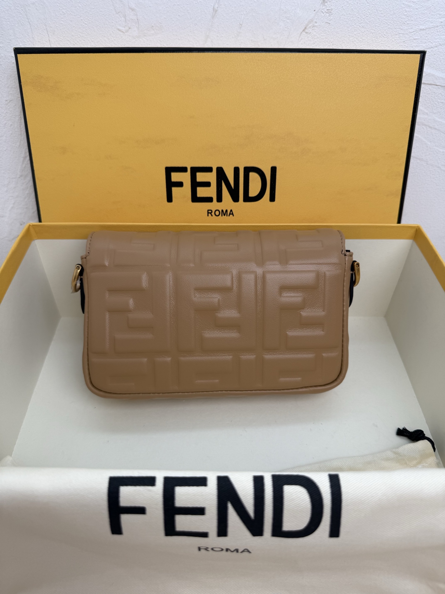 Fendi Baguette Chain Bag Medium FF Jacquard Fabric