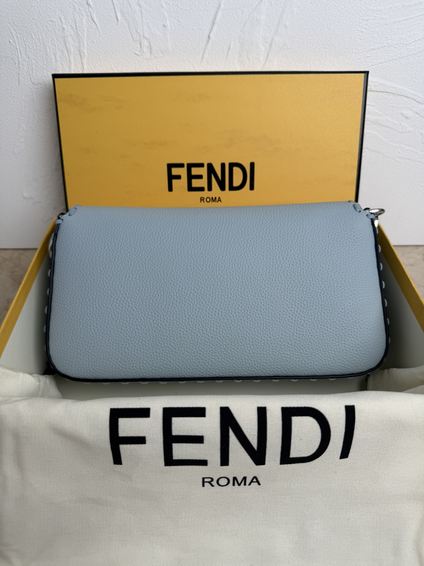 Fendi Baguette Cuoio Romano leather Light blue | Fendi