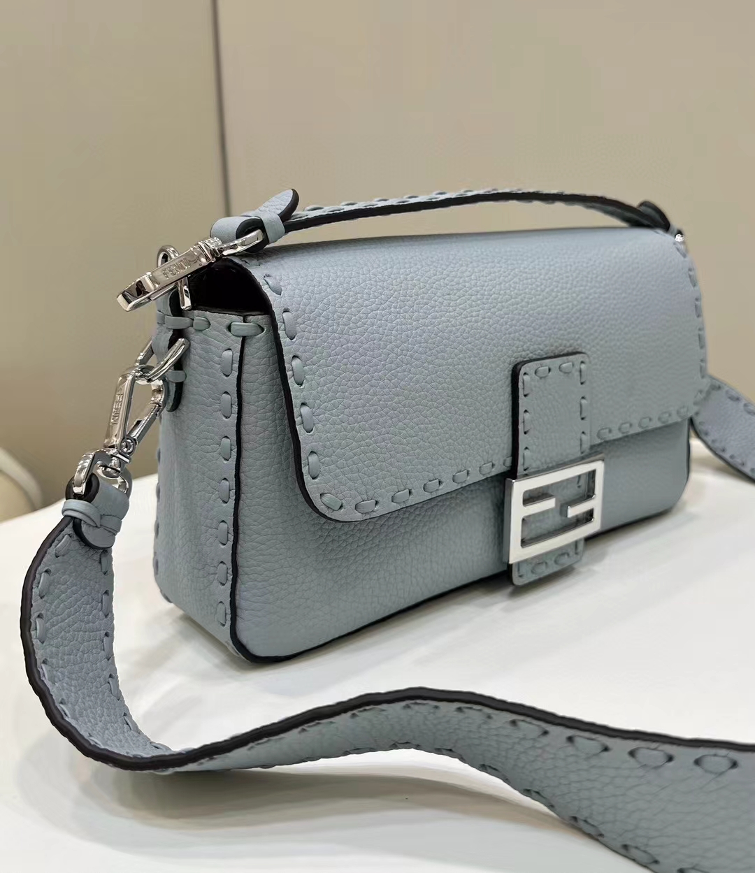 Fendi Baguette Cuoio Romano leather Light blue | Fendi