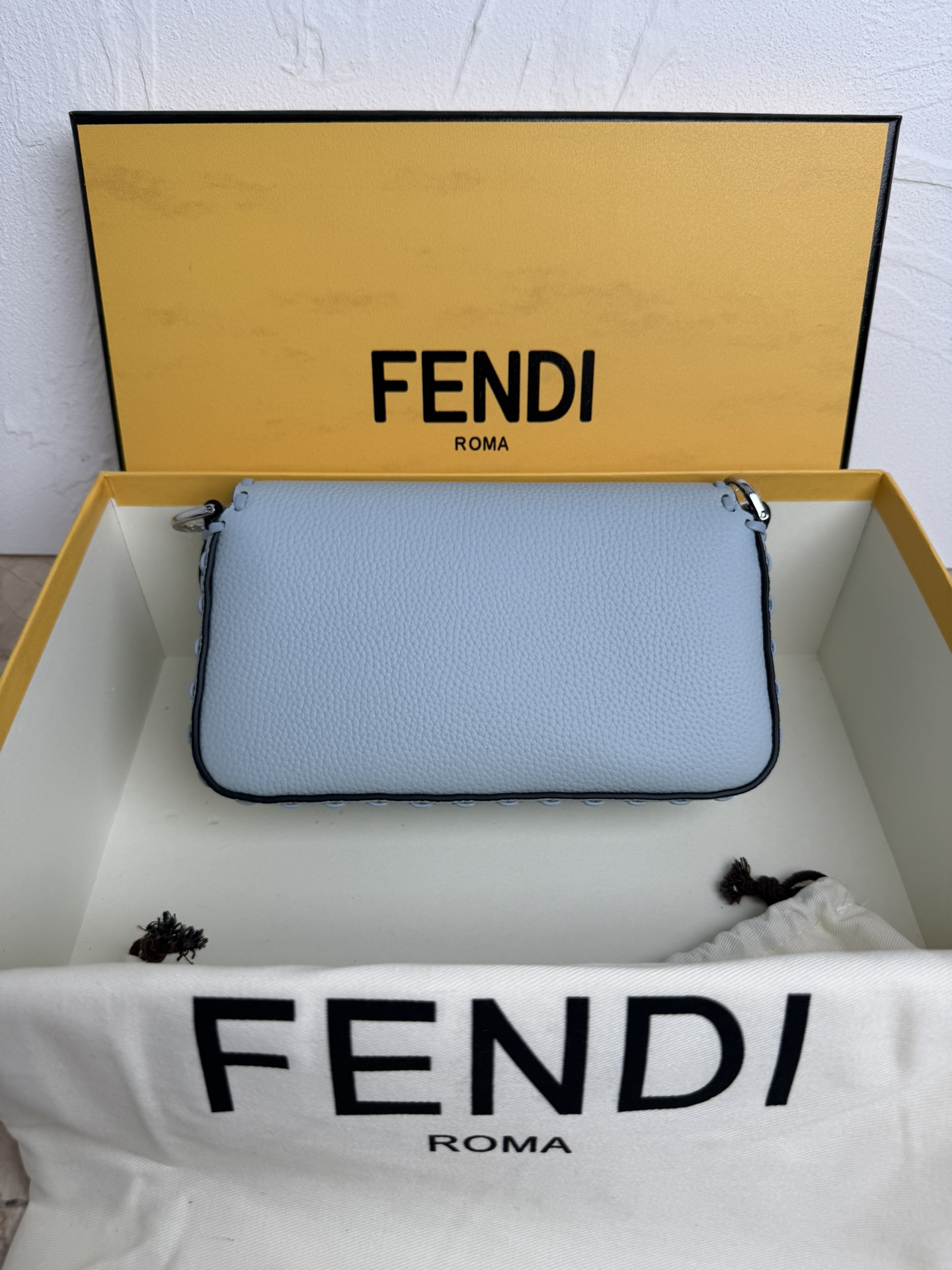 Fendi Baguette Cuoio Romano leather Light blue | Fendi
