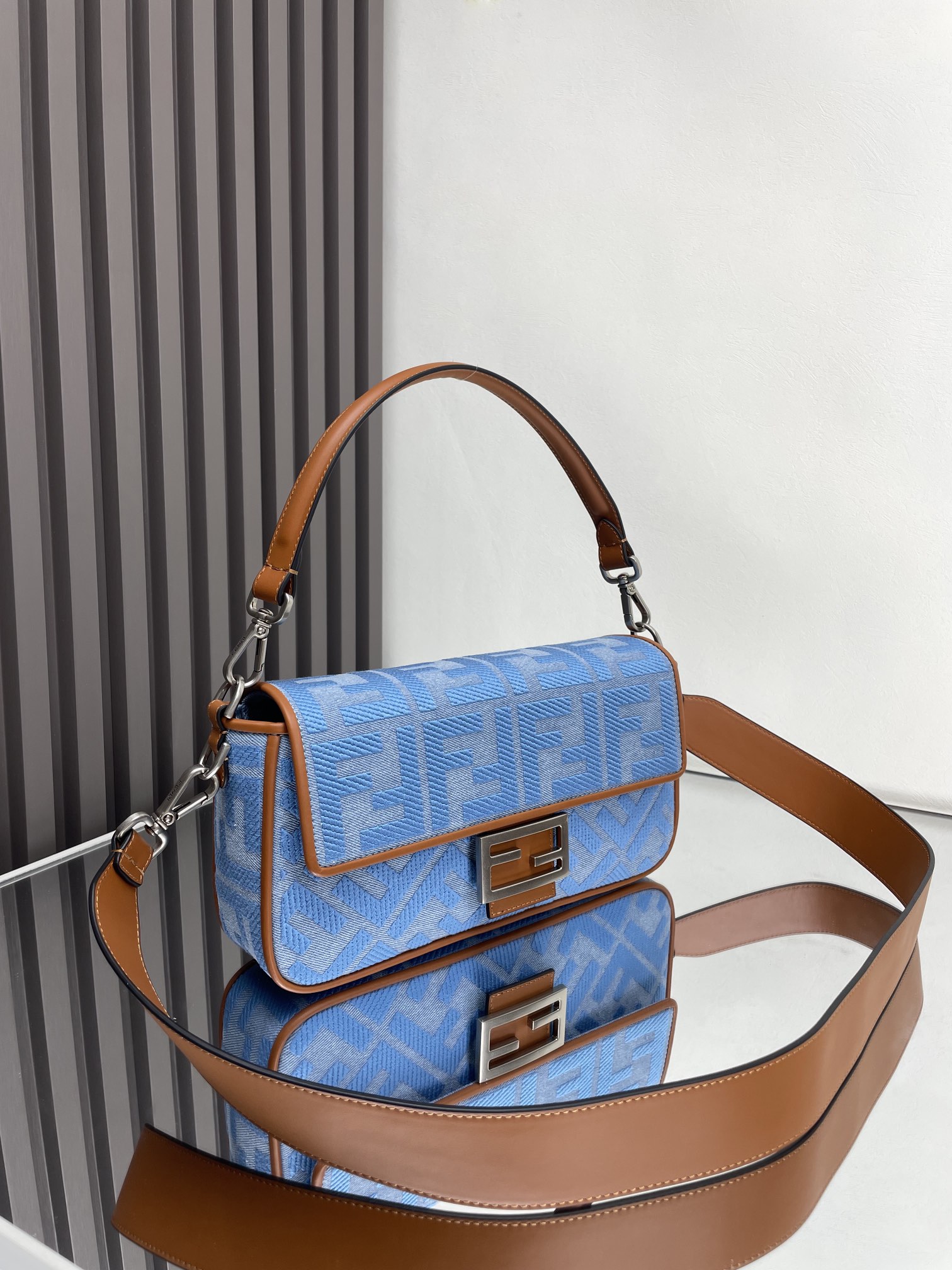 Fendi Baguette FF Embroidered Denim Tote Bag