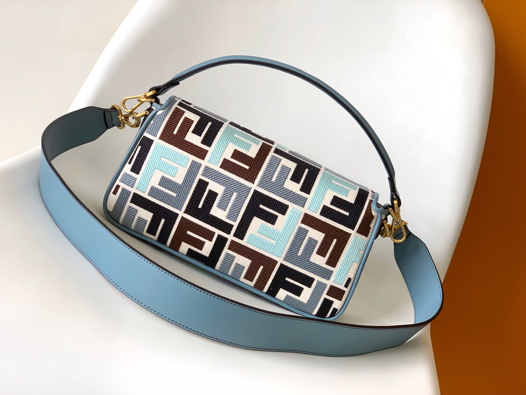 Fendi Baguette Ff Embroidered Shoulder Bag in Metallic