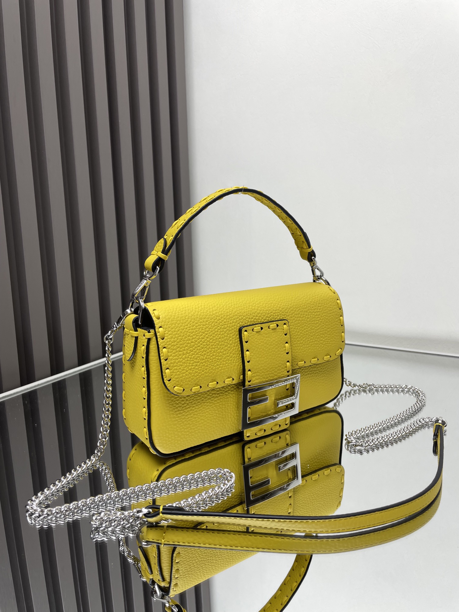 Fendi Baguette Mini Cuoio Romano leather Yellow | Fendi