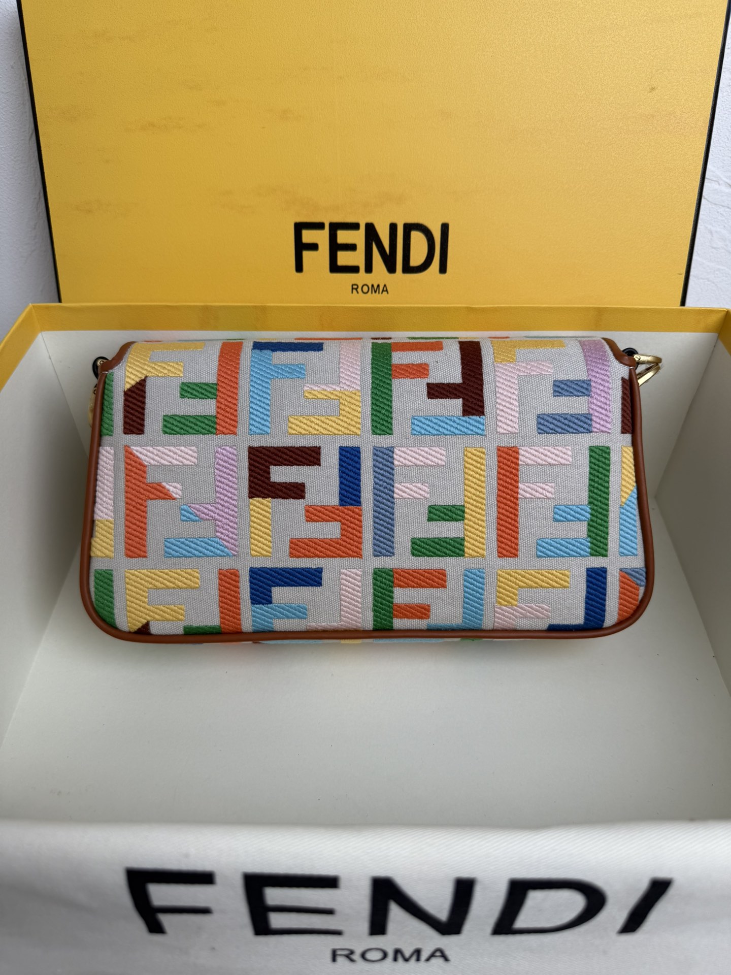 Fendi Baguette NM Bag Zucca Embroidered Canvas Medium Multicolor 2313638