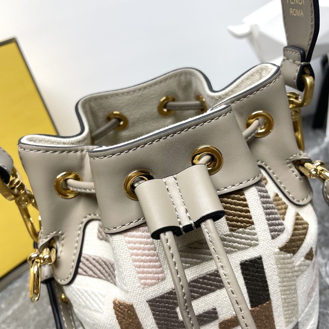 Fendi Beige Zucca Ricamo Canvas and Leather Mini Mon