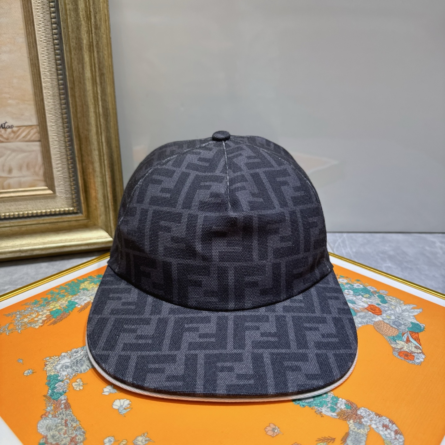 Fendi Dark Gray FF Logo Baseball Cap - Designer Hat