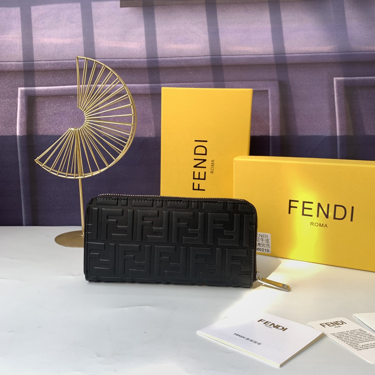 Fendi Black Forever Fendi Embossed Continental Zip Wallet
