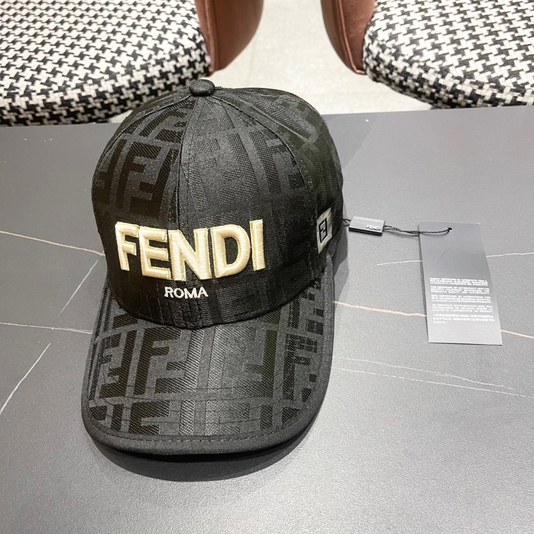 roma Fendi Black FF Baseball Cap - Fendi Roma Black FF Motif Baseball