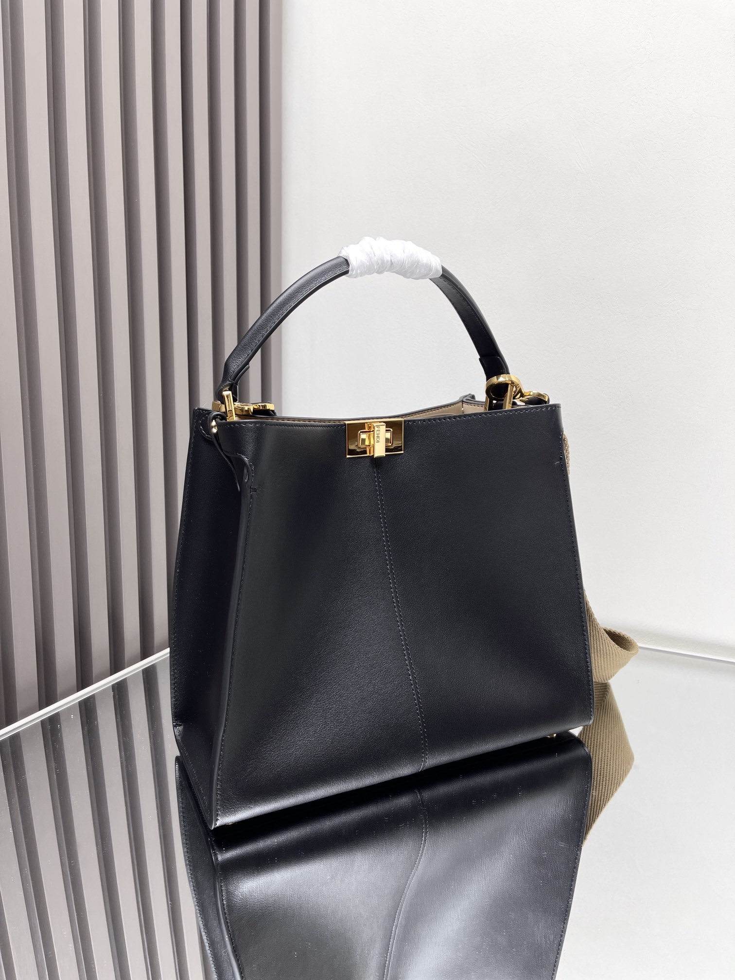 Fendi Black Leather Medium Peekaboo X-Lite Top Handle