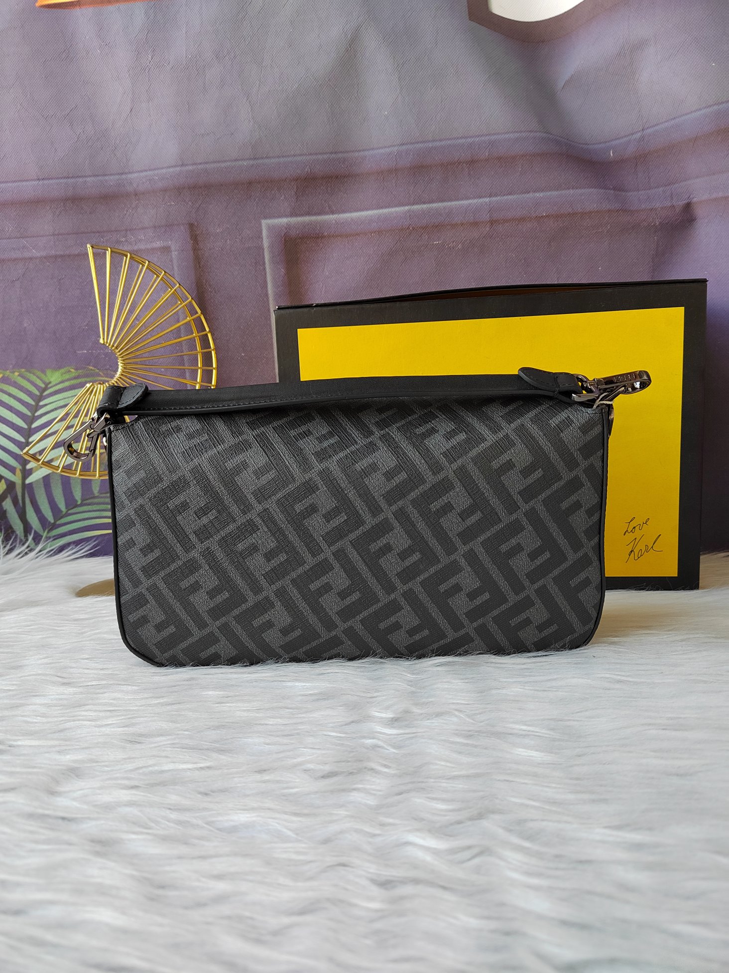 Fendi Black Zucca Coated Canvas And Calfskin Baguette